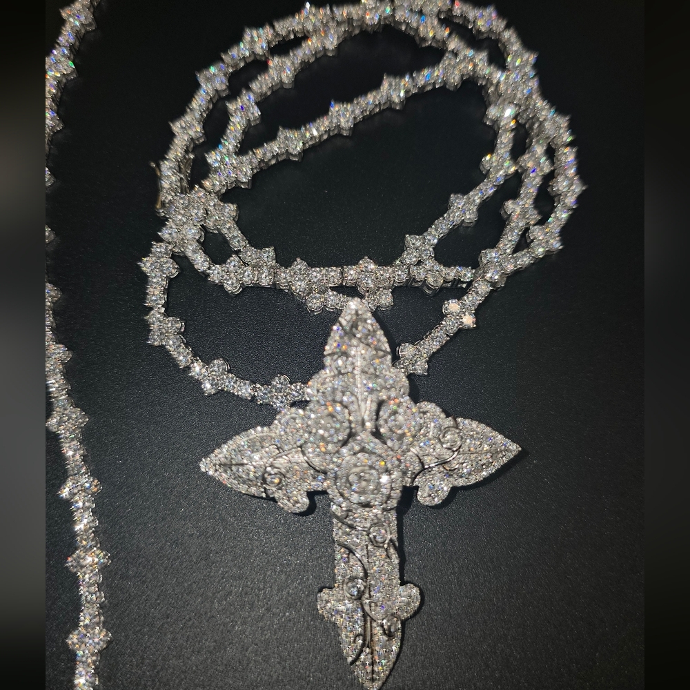 ✨ Moissanite Cross Pendant, Tennis Chain & Bracelet Set S925 Silver ✨